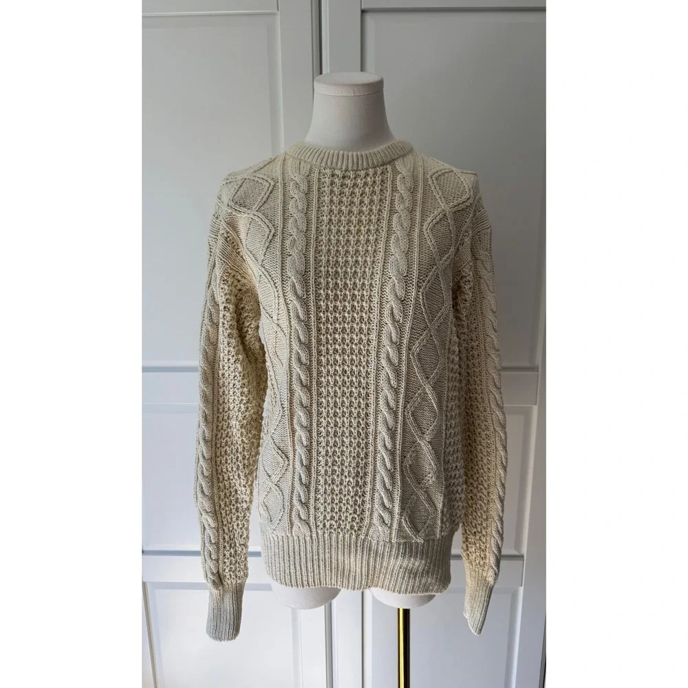 Finalist Vintage Cream Cable Knit Linen Cotton Blend Fisherman's Sweater NWT M